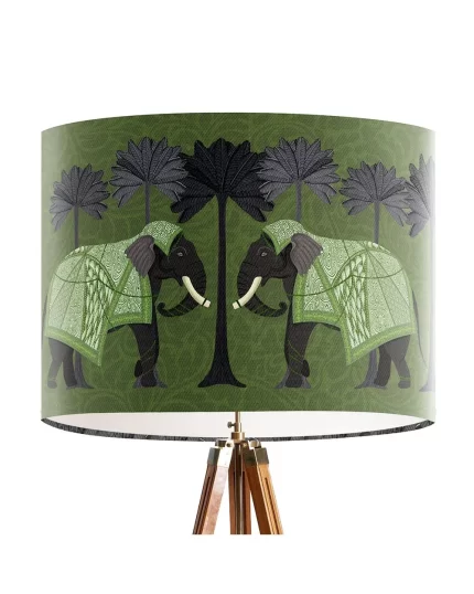 Elephant Under Palms Verdant, Animalia, Lamp shade, Drum, Pendant Lighting
