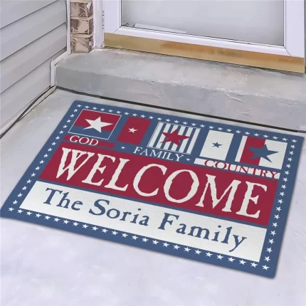 American Pride Personalized Welcome Mat - Custom Patriotic Entry Mat