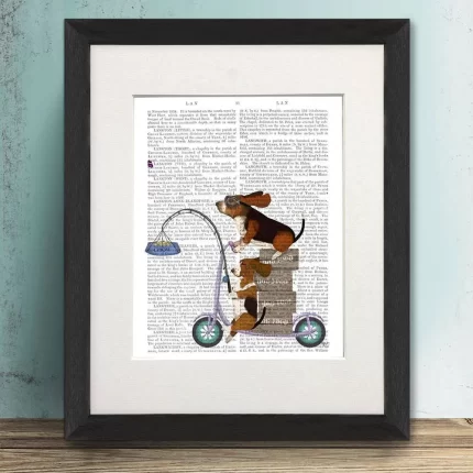Basset Hound Scooter, Book Print, Dog Art Print, Wall Art