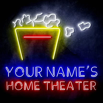 Custom Ultra-Bright Popcorn Movie Home Theater LED Sign with Remote (Neon-Style, LED Technology)