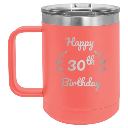 Personalized Happy Birthday 15 oz Mug - Coral