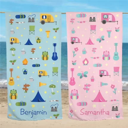 Camping Icons Personalized Outdoor Beach Towel