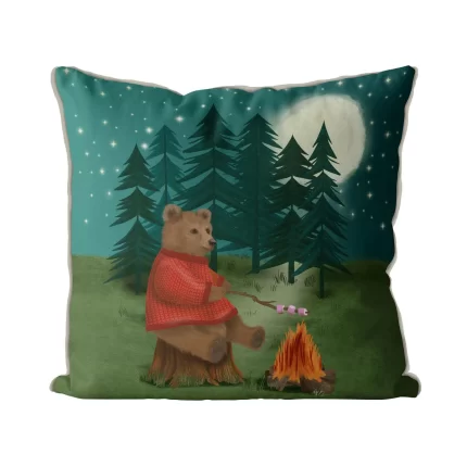 Bear Roasting Marshmallows, Cushion / Throw Pillow