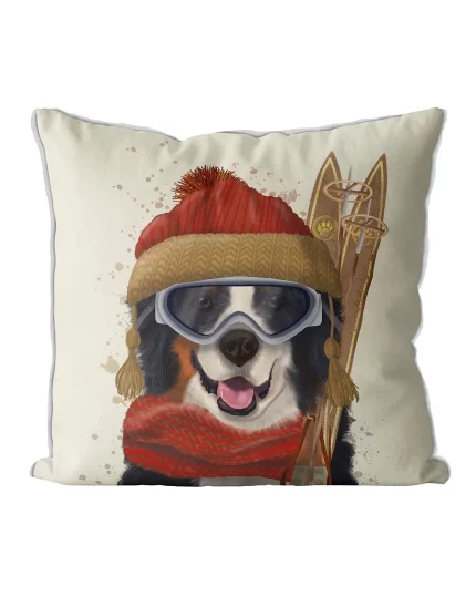 Bernese Ski Dog, Cushion / Throw Pillow