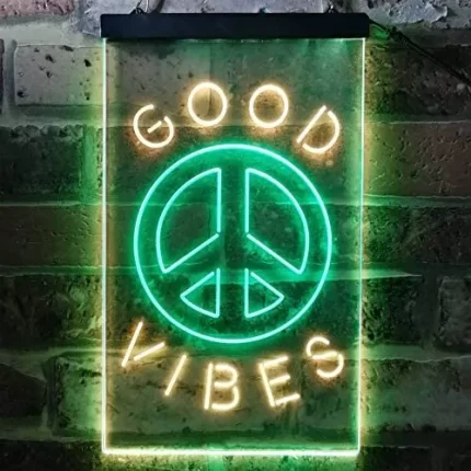 Good Vibes Peace Hippie Bedroom Decor LED Light Sign
