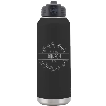 Personalized Last Name and Est 32 oz Water Bottle - Black