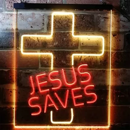 Christian Cross Jesus Saves LED Light Sign