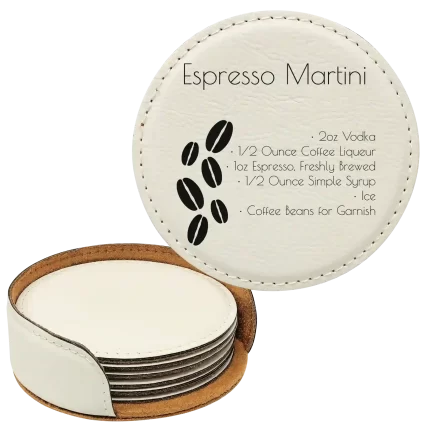 Personalized Cocktail Recipe Round Leatherette Coasters Set of 6 - White