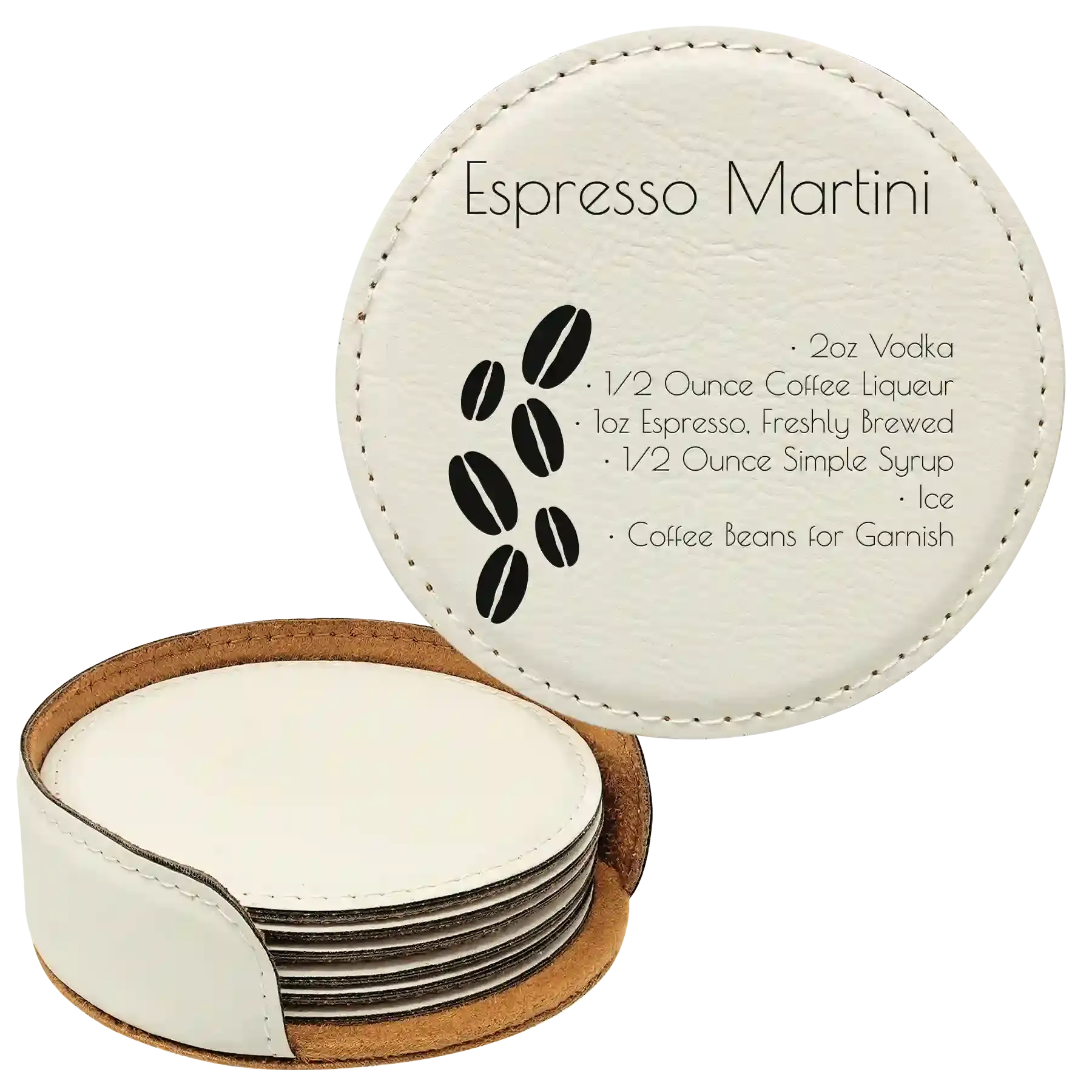 3vPersonalized-Cocktail-Recipe-Round-Leatherette-Coasters-Set-of-6-White