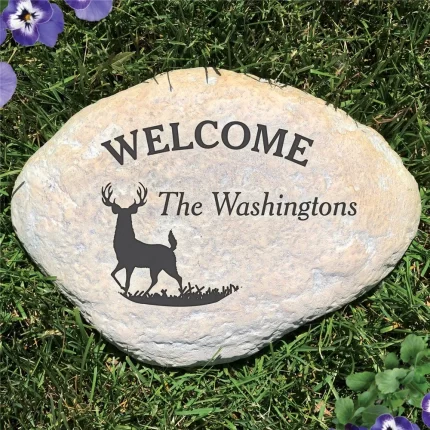 Deer Silhouette Personalized Garden Stone - Realistic Resin Design with Hide a Key
