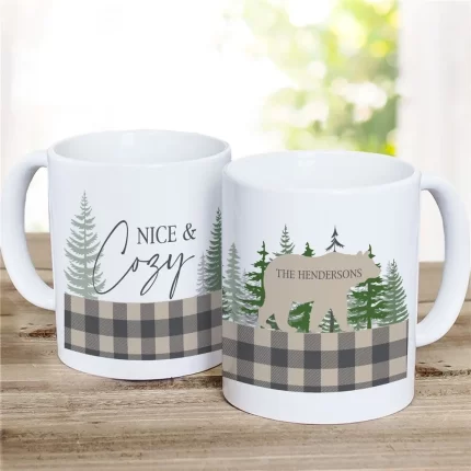 Nice & Cozy Bear Mug - Personalized Plaid Winter Coffee Mug