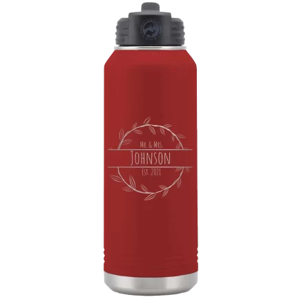Personalized Last Name and Est 32 oz Water Bottle - Maroon