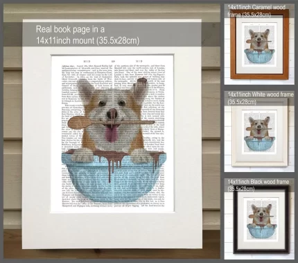 Corgi Cake Bowl, Dog Book Print, Art Print, Wall Art
