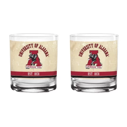 Alabama Crimson Tide Set of 2 College Vault Tan Retro 14oz Rocks Glasses