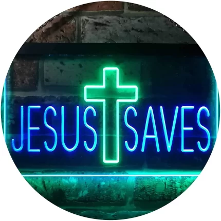 Cross Jesus Saves LED Light Sign