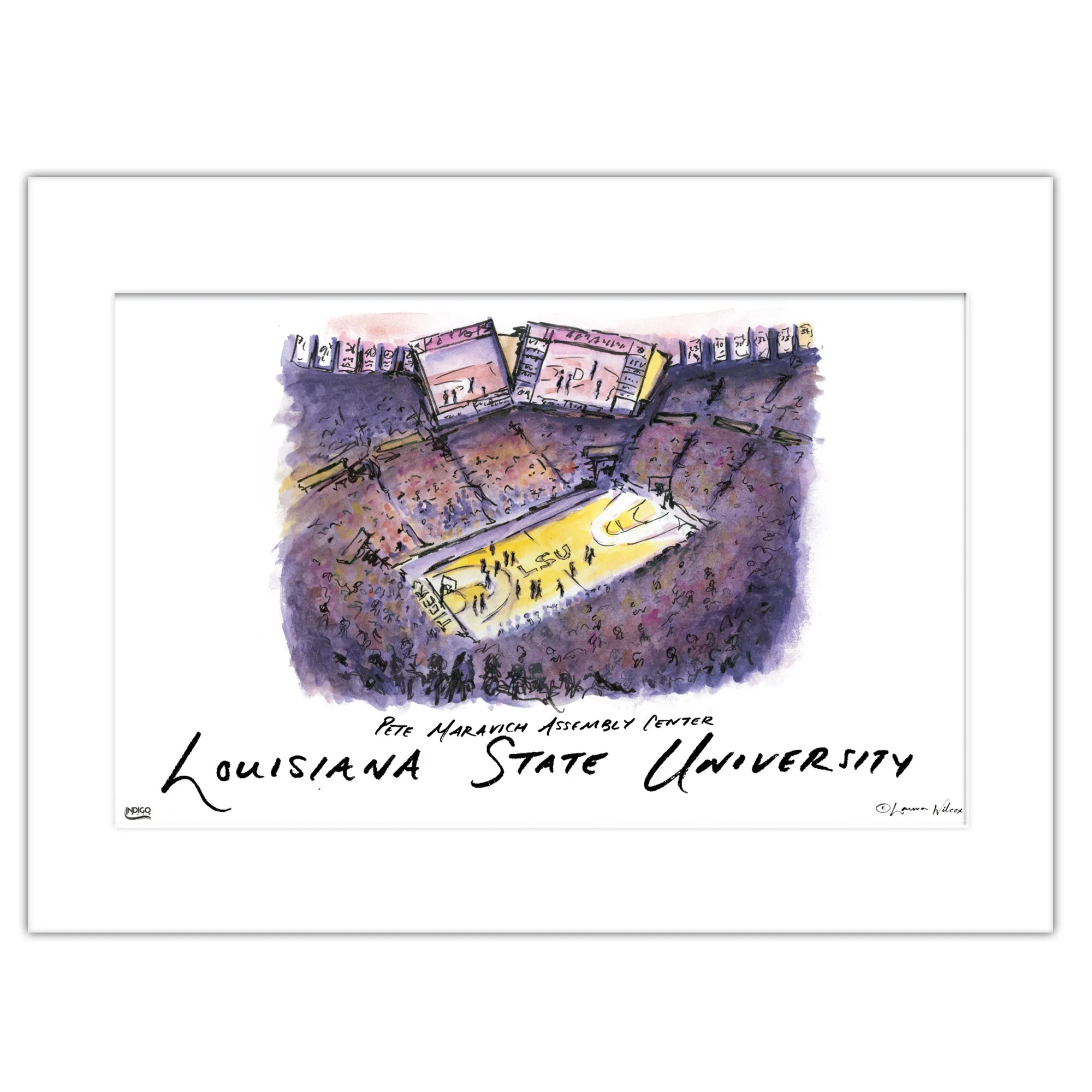 4aLSU-Pete-Maravich-Assembly-Center-Matted-Watercolor-Wall-Art-16-x-20-by-Laura-Wilcox