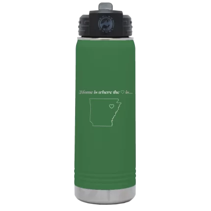 Personalized Arkansas Heart 20 oz Water Bottle - Green