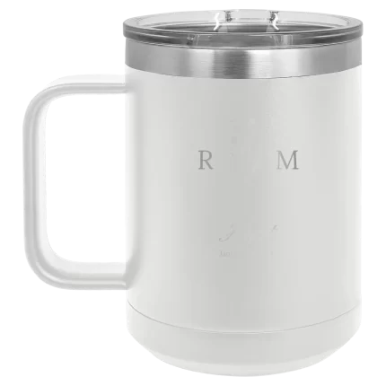 Personalized 3 Lines Initial Last Name Anniversary 15 oz Mug - White