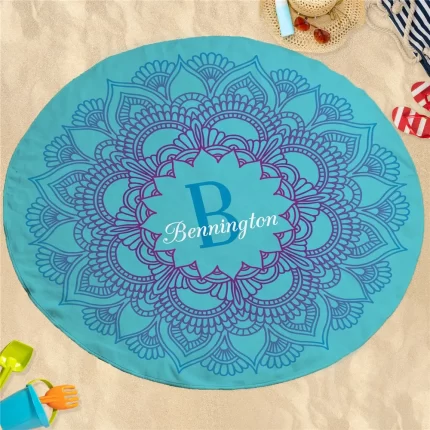 Gradient Mandala Round Beach Towel - Custom Name Design