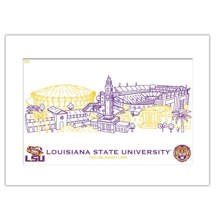 LSU Tigers Matted Campus Line Wall Art 11" x 14"