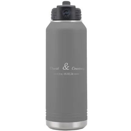 Personalized 2 Lines Name Anniversary 32 oz Water Bottle - Dark Gray