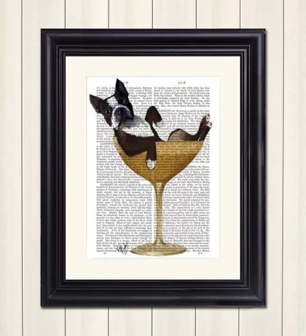 Boston Terrier in Cocktail Glass, Book Print, Dog Art Print, Wall Art