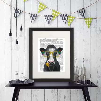 Cow and Flower Glasses, Book Print, Art Print, Wall Art