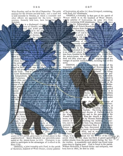 Elephant in palms, Blue & White, Animalia Book Print, Art Print, Wall Art
