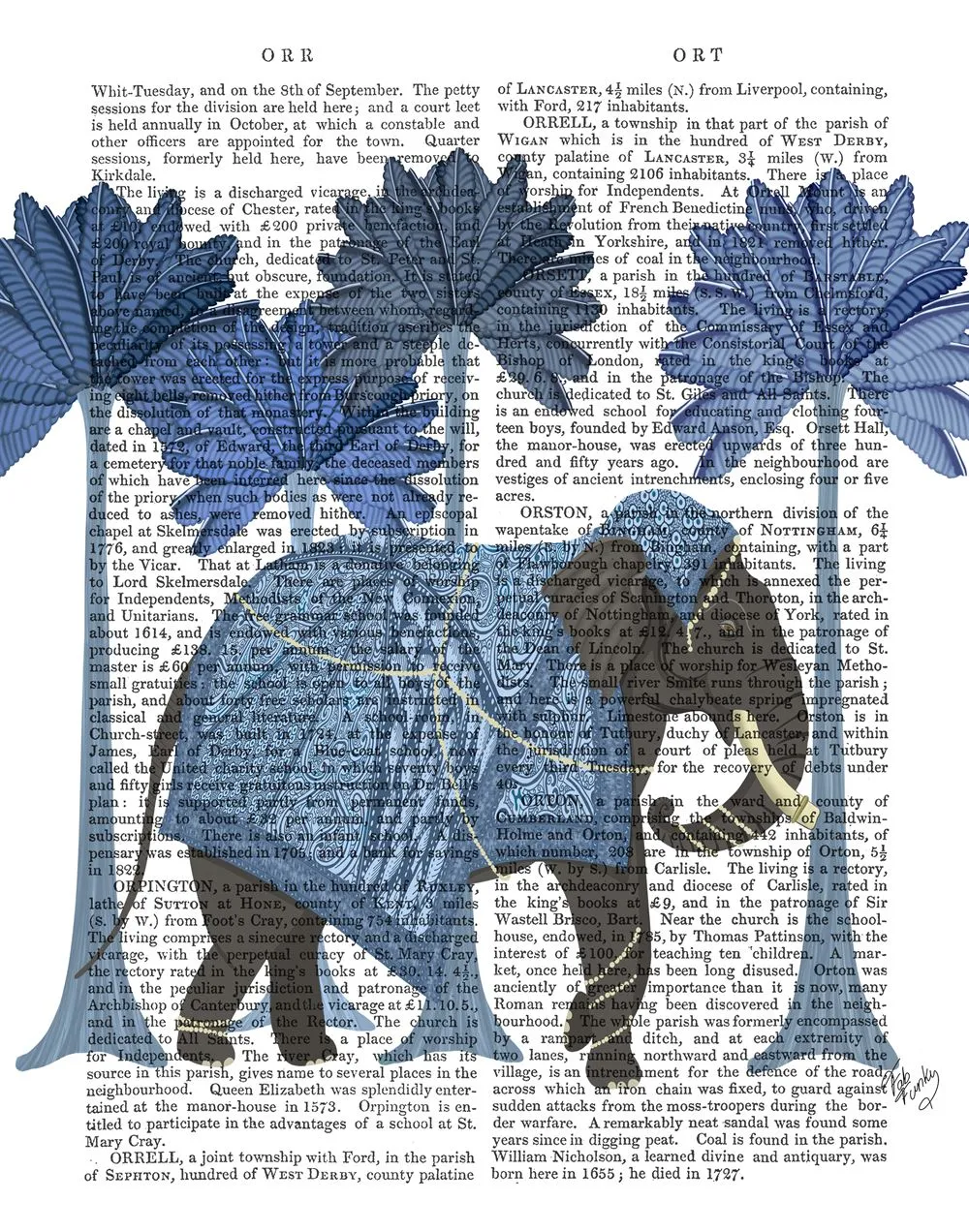 4mElephant-in-palms-Blue-White-Animalia-Book-Print-Art-Print-Wall-Art