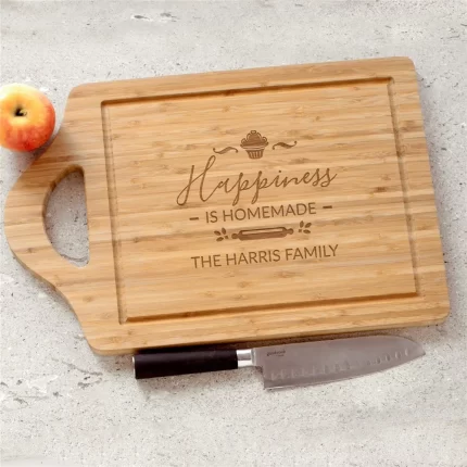 Engraved "Happiness Is Homemade" Cupcake Cutting Board - Large Bamboo Gift