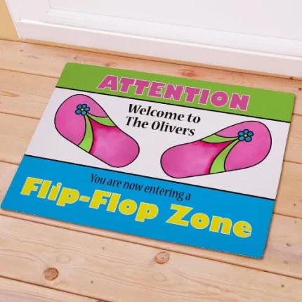 Flip Flop Zone Personalized Doormat - Custom Beach Welcome Mat