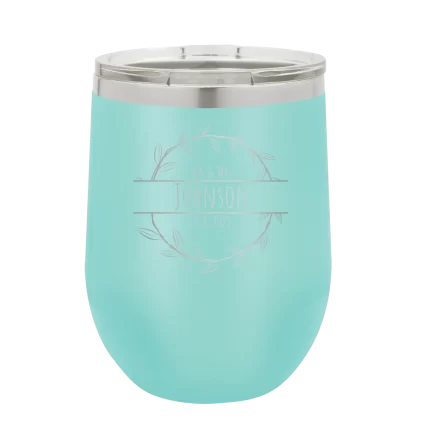 Personalized Last Name and Est Wine Cup - Teal