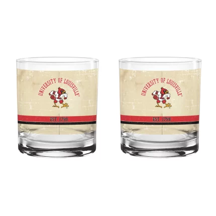 Louisville Cardinals Set of 2 College Vault Tan Retro 14oz Rocks Glasses