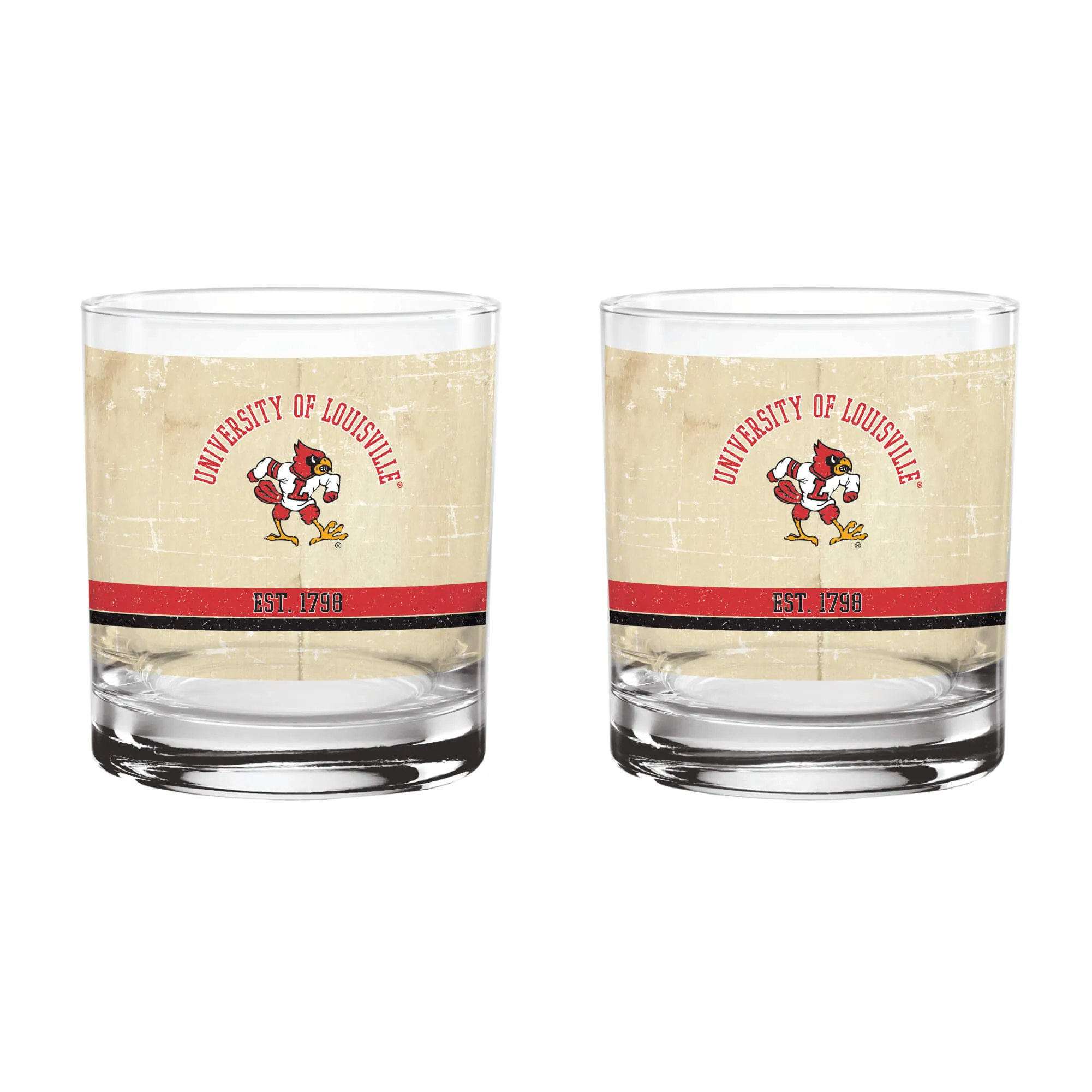 4nLouisville-Cardinals-Set-of-2-College-Vault-Tan-Retro-14oz-Rocks-Glasses