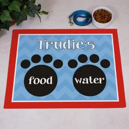 Dog Food and Water Personalized Mat - Custom Pet Feeding Rug