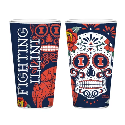 Set of 2 Illinois Dia de los Muertos Pint Glasses