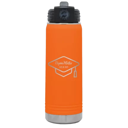 Personalized 2 lines Grad Name and Class 20 oz Water Bottle - Orange