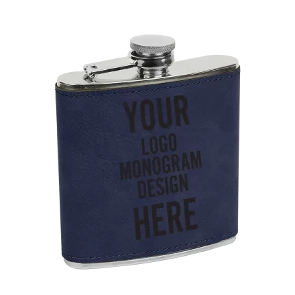 Personalized Leatherette Stainless Steel Flask 6 oz - Blue Black