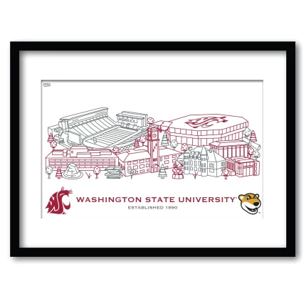 Washington State Cougars Framed Campus Line Wall Art 11" x 14"