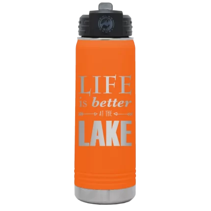 Personalized Life is Better at the Lake 20 oz Water Bottle - Orange