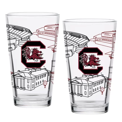 Set of 2 South Carolina Gamecocks Campus Line Art 16oz Pints