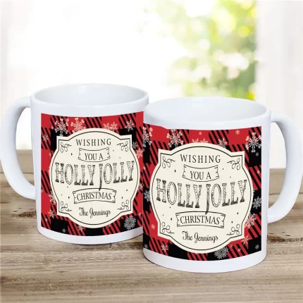 Holly Jolly Christmas Mug - Personalized Holiday Mug with Custom Name
