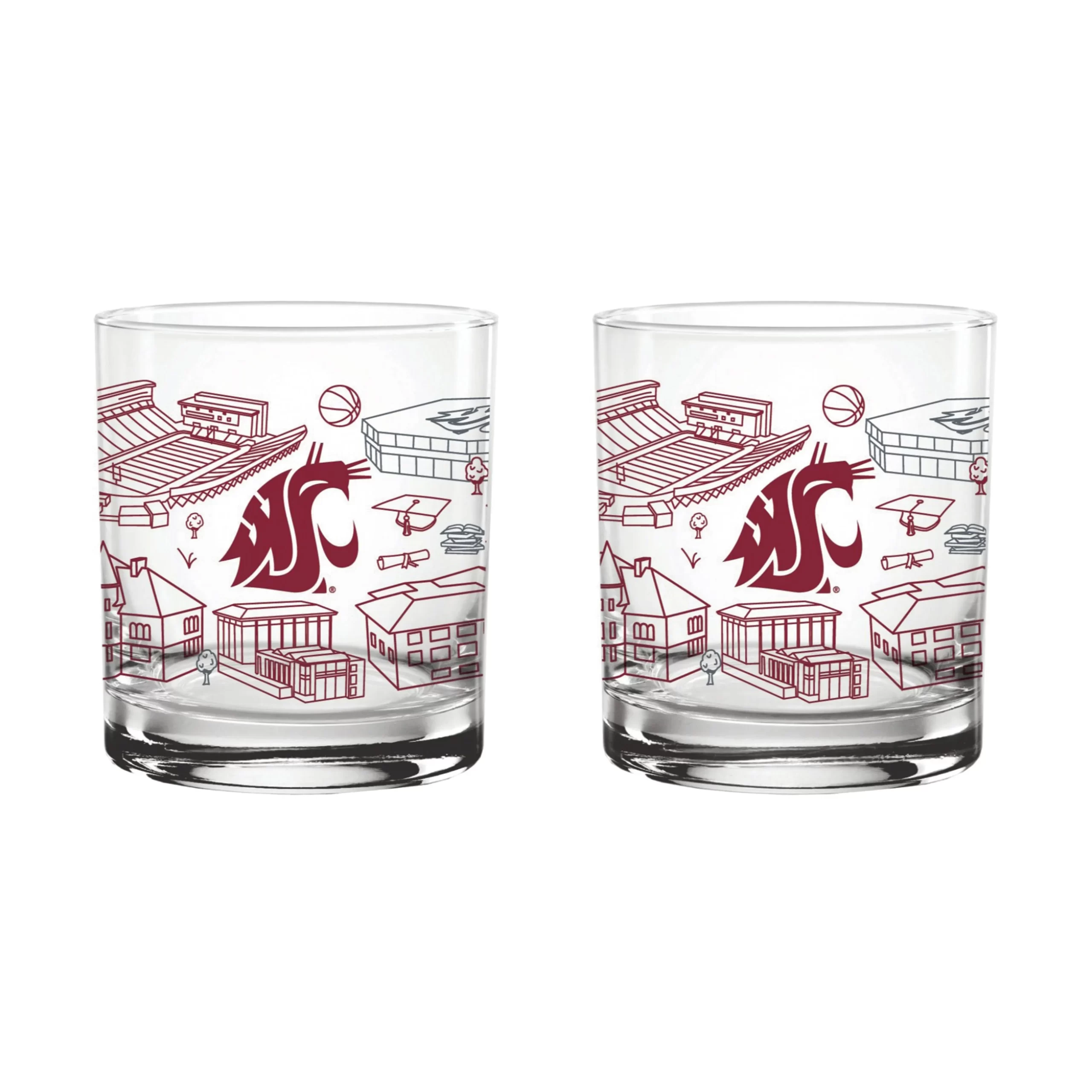 4wSet-of-2-Washington-State-Cougars-Campus-Line-Art-14oz-Rocks-Glasses