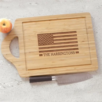 Engraved American Flag Cutting Board - Family Name Patriotic Gift