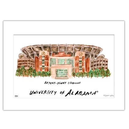 Alabama Bryant-Denny Stadium, Matted Watercolor Wall Art 16" x 20" by Laura Wilcox
