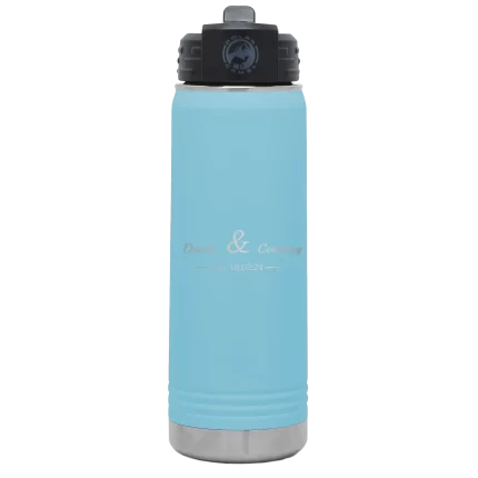Personalized 2 Lines Name Anniversary 20 oz Water Bottle - Light Blue