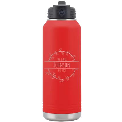 Personalized Last Name and Est 32 oz Water Bottle - Red