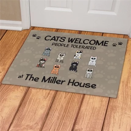 Cat's Welcome People Tolerated Personalized Doormat - Custom Pet Entry Mat
