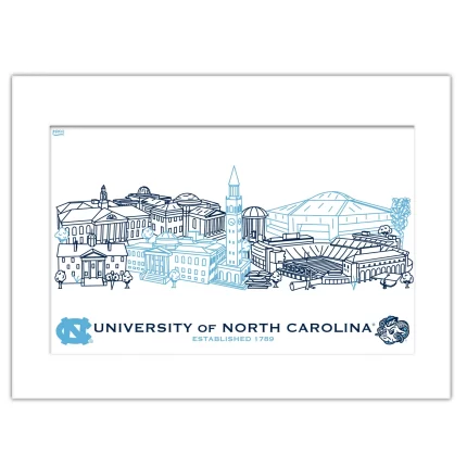 North Carolina Tar Heels Matted Campus Line Wall Art 11" x 14"