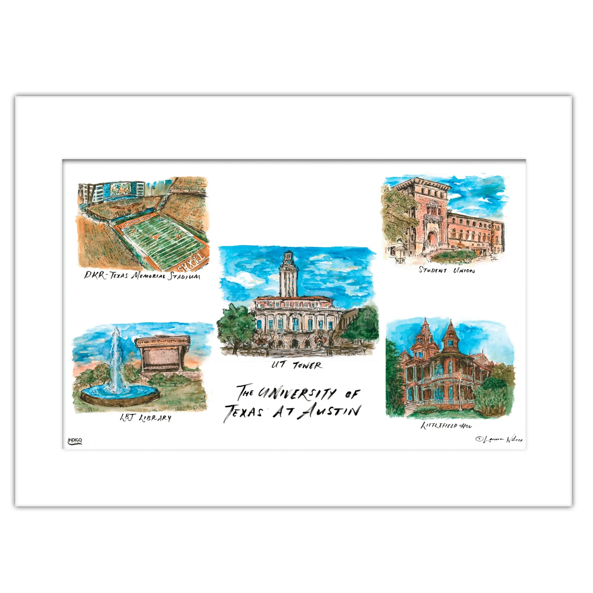 5bTexas-at-Austin-Collage-Matted-Watercolor-Wall-Art-11-x-14-by-Laura-Wilcox